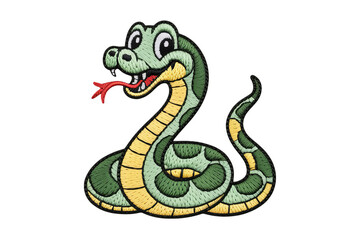 Fototapeta premium Cartoon green snake with yellow markings image