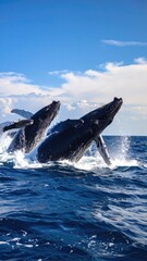 Fototapeta premium Whales breaching in ocean