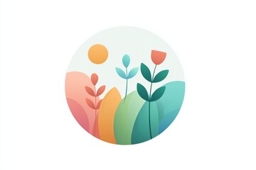 Minimal Botanical Logo &ndash; Abstract Nature Circle Design in Earthy Pastel Colors
