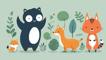 Naklejka premium Whimsical Animal Illustrations for Digital Content