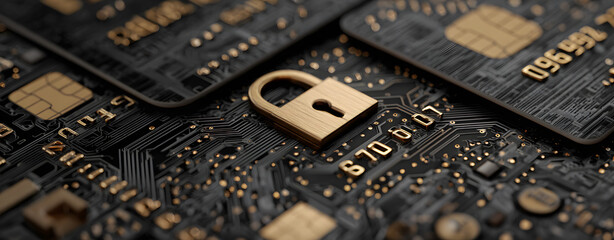 The lock representing security over credit cards and smartphones in a digital age.