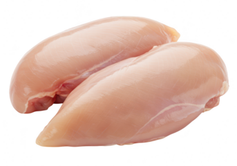 Two raw chicken breasts, fresh and lean, ready for cooking, isolated on a transparent background