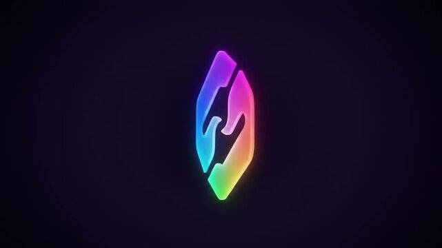 Colorful hexagonal logo featuring two hands in a dynamic, vibrant design against a dark background