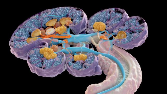 Kidney anatomy showing detailed internal structure and hormone secretion balance organ system with cross section highlighting vessels and essential