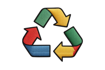 Colorful embroidered recycling symbol arrows green