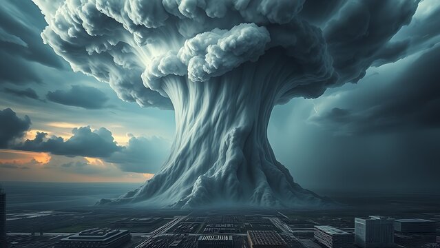 A massive storm cloud looming over a fragile circuit board, symbolizing technological vulnerability.