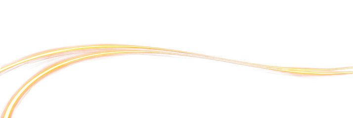 Glowing orange light lines are isolated, with a glow effect. Shiny curved lines in the shape of an arrow are a design element. Light trails.