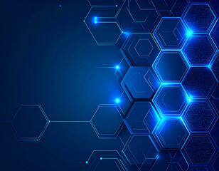 Futuristic Technology Backdrop Glowing Hexagons and Dark Gradients for Innovation and Digital Concepts