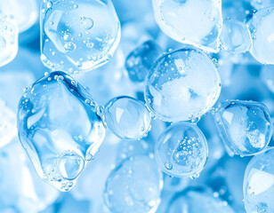 Macro ice surface with cracks and bubbles, captured in natural daylight, cool winter texture backdrop