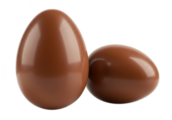 Two brown chocolate eggs isolated on a transparent background
