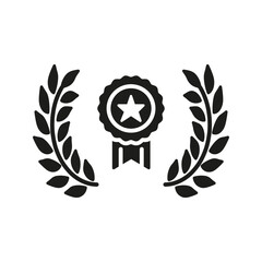 Obraz premium Award Ribbon With Laurel Wreath Solid Icon. Achievement, Excellence, And Recognition Silhouette Symbol. Honor And Prestige Representation. Isolated Vector Illustration