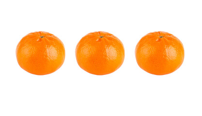 Three Tangerines or Mandarin Fruit Isolated on White Background. Organic Clementines Fruit isolated. Freshness, Citrus, Tasty, Sweet, Tropical Fruit, Oranges, Juicy