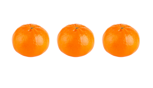 Three Tangerines or Mandarin Fruit Isolated on White Background. Organic Clementines Fruit isolated. Freshness, Citrus, Tasty, Sweet, Tropical Fruit, Oranges, Juicy