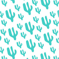 Teal Hand-Drawn Cacti Seamless Pattern