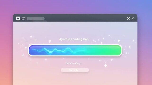 Colorful loading bar graphic with animated effects and a whimsical background design