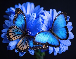 Vibrant blue butterflies on flowers