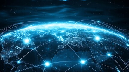 Global Network Connectivity Concept Earth Globe with Light Beams