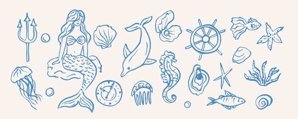 Hand drawn nautical elements collection
