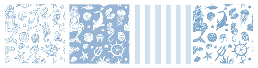 Hand drawn nautical backgrounds collection