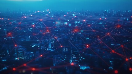 Digital Network Connecting Over Cityscape at Night with Futuristic Technology