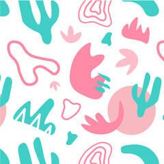 Pinky turquoise Tropical Coral Doodle Pattern
