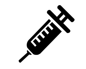 syringe icon, label in silhouette style, medical icon isolated on white background
