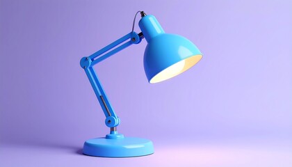 Vibrant blue desk lamp on a lavender background