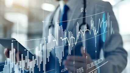 Doctor reviewing financial data on a tablet - Powered by Adobe