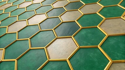Abstract Green And Gold Hexagon Pattern Background. design illustration