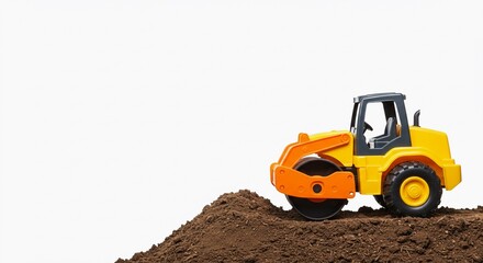 Toy Road Roller on a Pile of Dirt