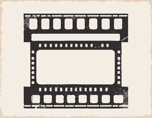 Single film strip frame template with empty slot, vintage cinema reel with grunge grainy texture. Modern retro vector illustration isolated on transparent background