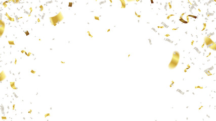 Gently Falling Pale Gold White Confetti and Streamers Delicate and Elegant Celebration Frame Clean Background Emphasizing Airiness, Perfect for Weddings, Ceremonies Luxury and Warmth