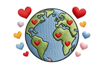 Embroidered Earth with Hearts globe love