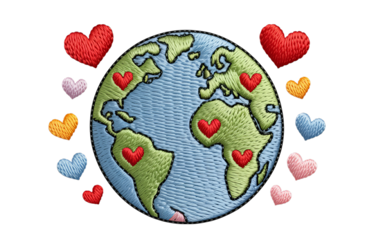 Embroidered Earth with Hearts globe love