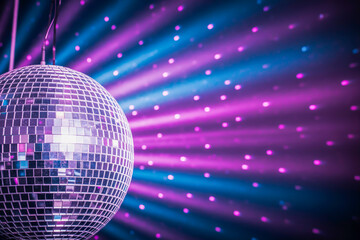 Obraz premium Mirrorball reflecting purple and blue lights disco ball