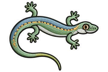 Obraz premium Embroidered gecko with blue and green stripes lizard