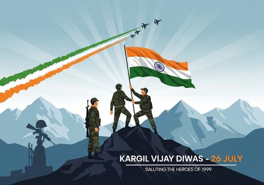 Indian Army Saluting Indian Flag Concept for Kargil Vijay Diwas