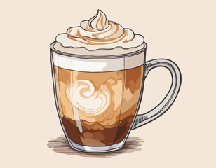 PNG Hand-drawn illustration coffee cup latte watercolor beverage.