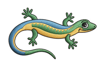 Obraz premium Embroidered gecko with blue yellow and green stripes