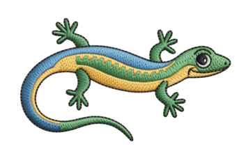 Embroidered gecko with blue yellow and green stripes