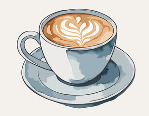 PNG Hand-drawn illustration coffee cup latte watercolor beverage.