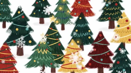 Christmas trees with ornaments and snowflakes - Powered by Adobe