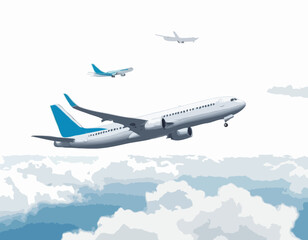 Modèle 3D réaliste d’un avion volant dans les airs isolé sur fond blanc. Avion de passagers volant dans le ciel. Illustration vectorielle