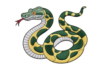 Embroidered green yellow python snake reptile