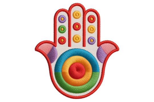 Embroidered Hamsa Hand With Colorful Circles embroidery