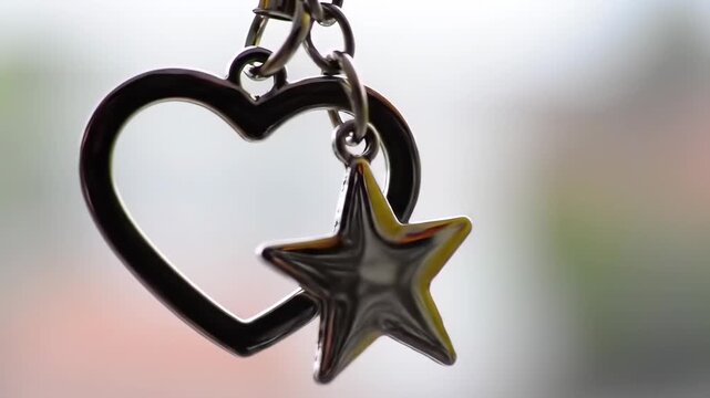 Heart and star charm keychain