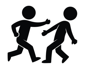 Simple Black and White Stick Figure Illustration Showing Physical Conflict or Argument Between Two People

