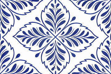 Fototapeta premium Blue and white floral pattern watercolor