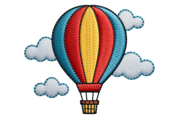 Embroidered hot air balloon with clouds embroidery