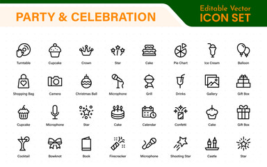 Party, celebration, anniversary elements - thin line web icon set. Outline icons collection.